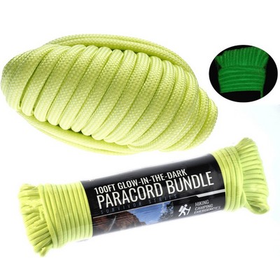 7 Strand Glow in Dark Green Paracord w/550 LBS Pull Strength (100' x 5/32")