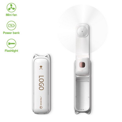 3" 1 Hand Fan with Power Bank Flashlight