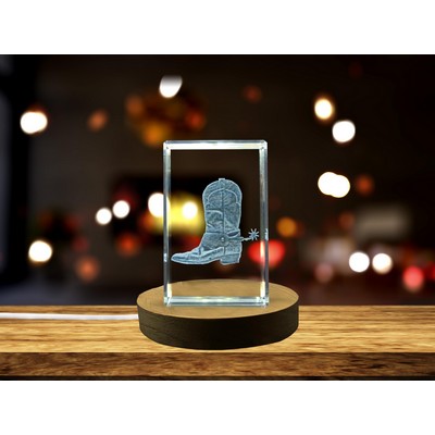 Cowboy Boots 3D Engraved Crystal Trophy Award