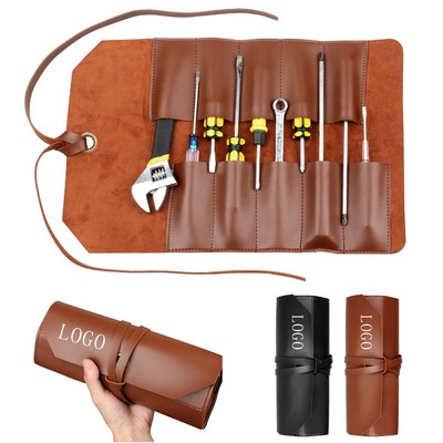 PU Leather Tool Roll Pouch w/Multiple Slots