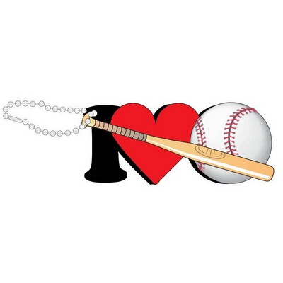 I Love Baseball w/ Bat Promotional Key Chain w/ Black Back (3 Square Inch)