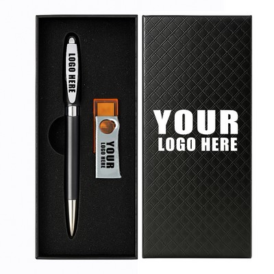 BLACK CHECKERED DOUBLE PEN GIET BOX W/USB Card Slot