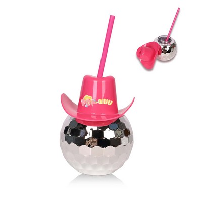 Disco Ball Straw Cup with Cowboy Hat Lid
