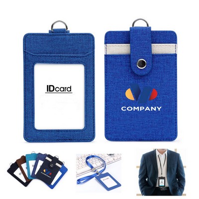 3 Slots PU Leather Vertical Badge ID Card Holder for Employees Students