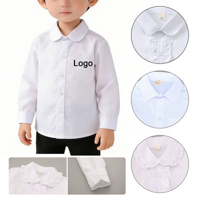 Kids White Dress Shirt Breathable Cotton Blend School Uniform