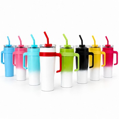 40oz Insulated Tumbler with Straw & Handle – Leakproof, Double Drinking Modes