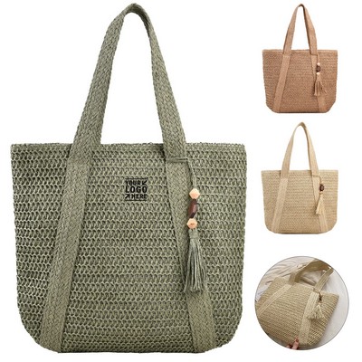 Bohemian Woven Tote Bag with Tassels