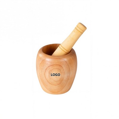 Traditional Wooden Mortar and Pestle Set for Grinding Herbs and Spices