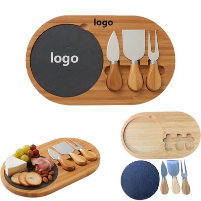 Bamboo Cheese Platter With Slate Stone Inlay