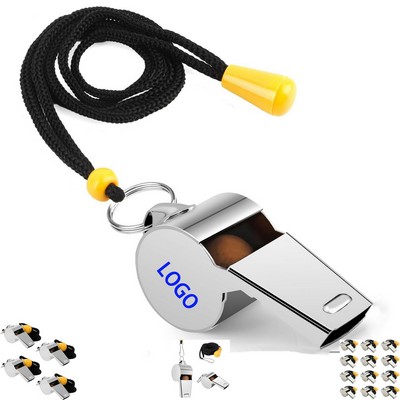 Stainless Steel Sports Whistle With Neck Lanyard