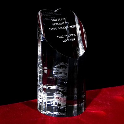 Crystal Heart Pillar Award w/Custom Etching (6")