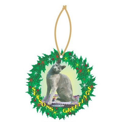 Russian Blue Cat Executive Wreath Ornament w/ Mirrored Back (4 Square Inch)