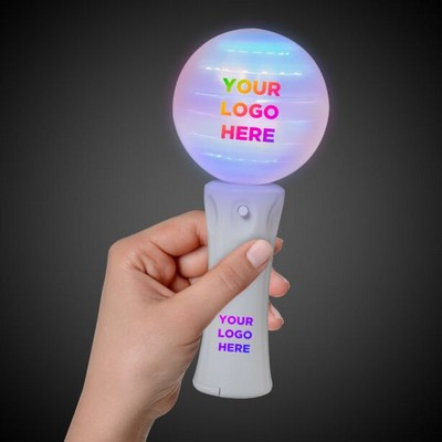 White Orb Light Up Spinner Wand w/10 Multicolor LED's(Pad Print)