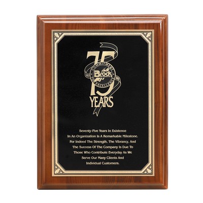 Walnut Piano Finish Plaque with Florentine Border Plate, 9 x 12"