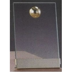 Clear Glass Plaque Award w/Gold Tennis Accent, Gold Plastic Mounts & Base (7"x9.5")