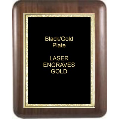 Walnut Elliptical Edge Round Corner 7" x 9" Plaque - W/ 5" x 7" Black/Gold Florentine Plate