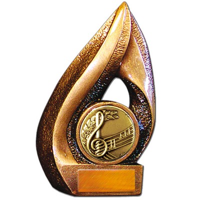 Stock Flame 7" Trophy with 2" Music Coin, Engraving Plate