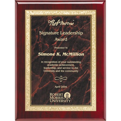 Rosewood Piano Finish Plaque with Red Plate, 8 x 10"