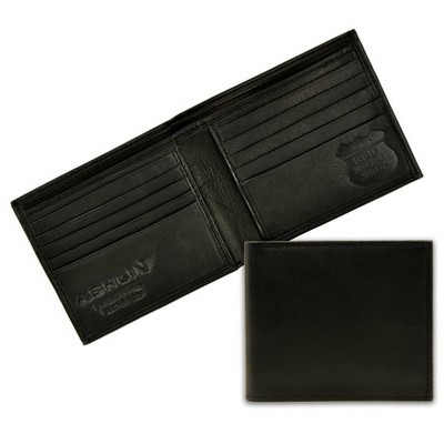 Ashlin Designer Bernard Midnight Black RFID Bifold Cashmere Napa Leather Wallet w/10 Card Pockets