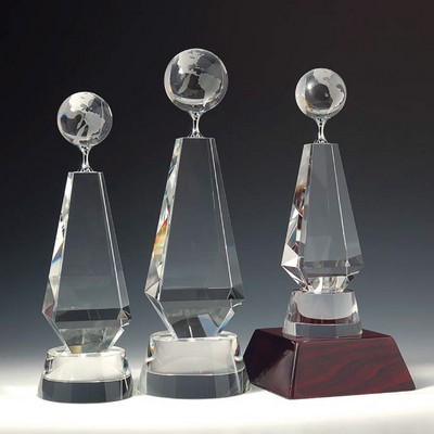 Globe Tower Optical Crystal Award/Trophy 11"H - Variant A