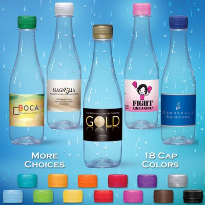 12 oz. Spring Water Full Color Label, Clear Glastic Bottle w/Flat Cap