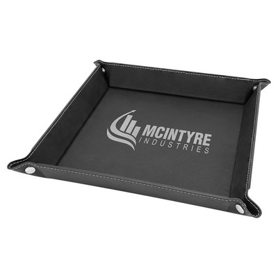 Snap Up Tray, Black Faux Leather, 9 x 9"