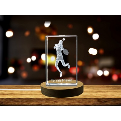 Tennis Player 3D Engraved Crystal Trophy Award for Sports Enthusiasts