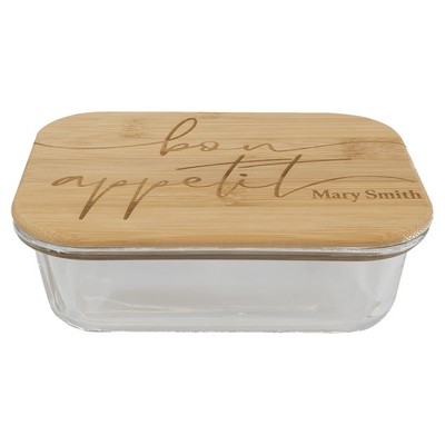 Glass Food Storage Container with Bamboo Lid, Rectangle, 21 oz