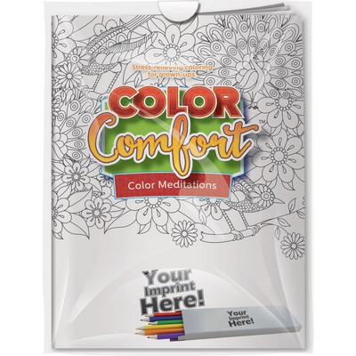 Combo Pack - "Color Meditations (Birds)" Color Comfort & 6-Pack of Colored Pencil (Imprinted)