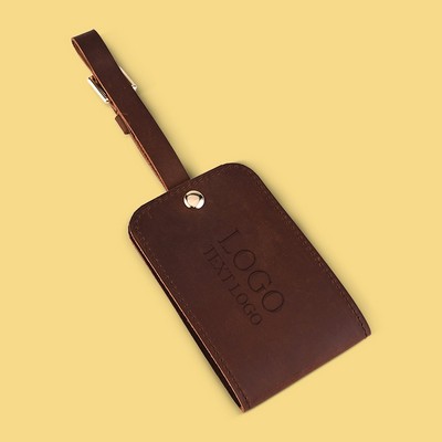 Brown Genuine Leather Luggage Tag