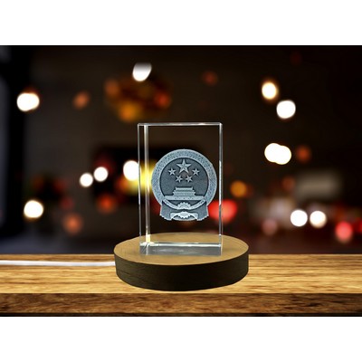 China National Emblem 3D Engraved Crystal Award Trophy w/LED Base