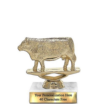 Trophy 7", 2X3 White Marble Base, Hereford Cow Gold