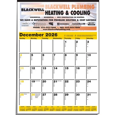 Memo Minders Full Color Multi-Sheet Calendar w/Yellow & Black Pad