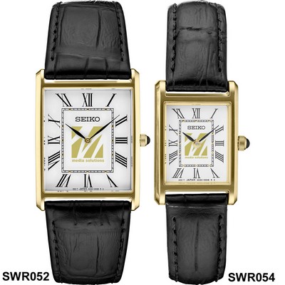 Seiko Ladies' Rectangular Case Black Leather Strap Watch