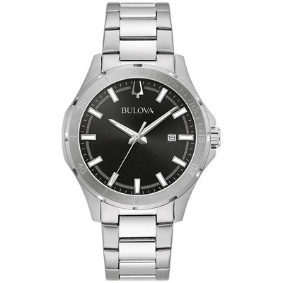 Bulova® Men's Corporate Collection, Silver-tone Bracelet Watch, Black Dial