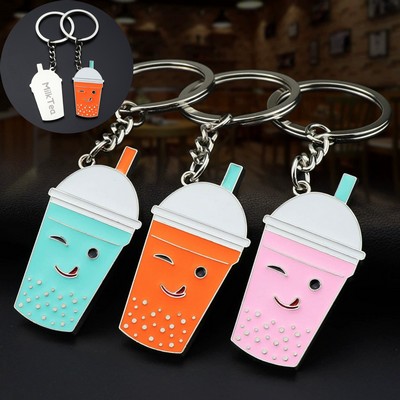 Mini Milk Tea Cup Metal Key Chain