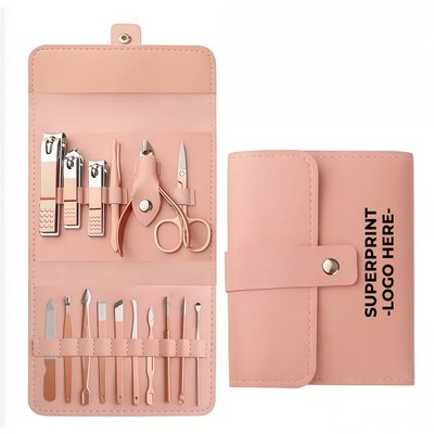 Stainless Steel 16-Piece Manicure Set with Leather Case