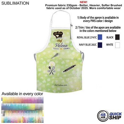Domestic made Bib Apron, 2 Pockets, Adjustable Neck, Sublimated (25"x28")