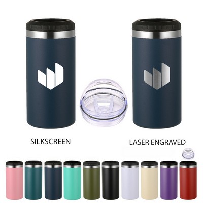 16 oz Insulated Can Cooler Tumbler – Stainless Steel Dual Lid Beverage Holder