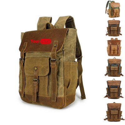 Vintage Waxed Canvas Rucksack Leather Backpack