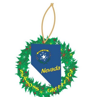 Nevada Battle Born Wreath Ornament w/ Clear Mirrored Back (8 Square Inch)