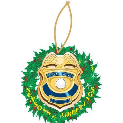 Police Badge Executive Wreath Ornament w/ Mirrored Back (6 Square Inch)