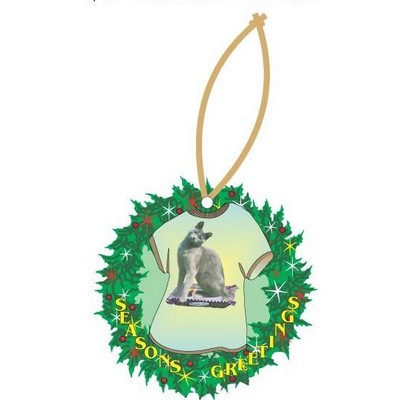 Russian Blue Cat T-Shirt Promotional Wreath Ornament w/ Black Back (4")