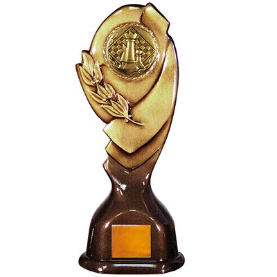 Stock Classic 12" Trophy with a 2" Chess Coin with Engraving Plate