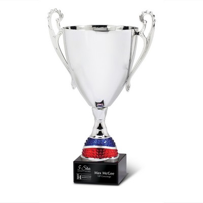 Large Silver Metal Cup with Blue/Red Accent