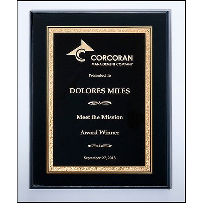 Airflyte® Black High Lustr™ Plaque w/Black Center & Gold Florentine Border (9"x 12")