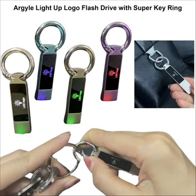Argyle Light Up Logo Flash Drive with Super Key Ring - 128 MB Memory