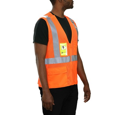 Reflective Apparel™ 5 Point Breakaway Pocketed Mesh Vest- ID Pocket/Fluorescent Red-Orange