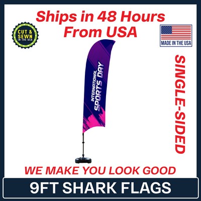 Shark Flag 9' Premium Single-Sided w/Plastic Water Base & Carry Bag - Made in the USA