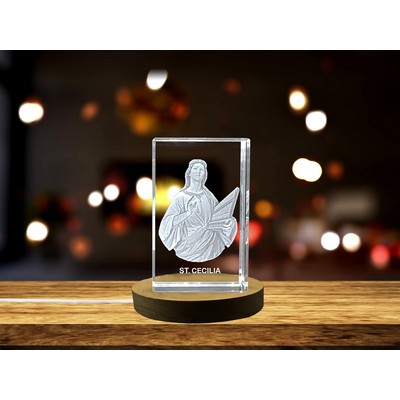 St. Cecilia 3D Engraved Crystal Trophy Award - Religious Recognition Art